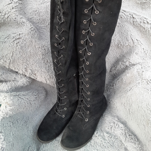 SHOES | Black Over The Knee Lace Up Boots! - Picture 2 of 8